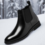 Men'S Slip-On Chelsea Boots - Winter Warm Thermal Insulated Anti-Slip Shoes with Non-Slip Rubber Sole, Slip-Resistant Traction, Easy Slip-On Closure - Black Boots for Cold Weather, Everyday & Formal Use - Durable Synthetic Construction, Winter Boots, Cold Weather Footwear, Sleek Boot Design, Microfiber Upper, Outdoor Footwear, Casual Footwear, Highquality Footwear, Urban Commuters, Thick