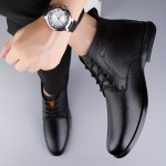 [Retro Ankle Boots] Retro Style Men's Lace-Up Ankle Boots | Solid Color PU Synthetic Upper, Rubber Sole & Breathable Fabric Insole, All-Season Versatile for Semi-Formal & Casual Wear