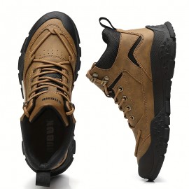 Men's Heavy-Duty Outdoor Hiking Boots - PU/Fabric Upper, Rugged Rubber Sole, Lace-Up Ankle Trekking Shoes for Mountain, Trail, Camping & Urban - Multi-Color Options (Navy/Tan//Dark Brown) - Short Height