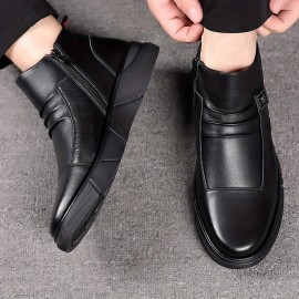 Men'S Business Casual High-Top Ankle Boots with Side Zipper - Comfortable Non-Slip Thick Sole, Breathable Microfiber Synthetic & Faux Lining, Durable Rubber Outsole for Office, Outdoor, and Casual Attire - Black, Office Footwear, Modern Footwear, Secure Fit Footwear, Men'S Shoes, Height-increasing Landrova For Men, Casual Sports Shoes For Men, School Shoes For Teenage , Men Shoe