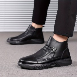 Men'S Business Casual High-Top Ankle Boots with Side Zipper - Comfortable Non-Slip Thick Sole, Breathable Microfiber Synthetic & Faux Lining, Durable Rubber Outsole for Office, Outdoor, and Casual Attire - Black, Office Footwear, Modern Footwear, Secure Fit Footwear, Men'S Shoes, Height-increasing Landrova For Men, Casual Sports Shoes For Men, School Shoes For Teenage , Men Shoe