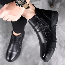 Men'S Business Casual High-Top Ankle Boots with Side Zipper - Comfortable Non-Slip Thick Sole, Breathable Microfiber Synthetic & Faux Lining, Durable Rubber Outsole for Office, Outdoor, and Casual Attire - Black, Office Footwear, Modern Footwear, Secure Fit Footwear, Men'S Shoes, Height-increasing Landrova For Men, Casual Sports Shoes For Men, School Shoes For Teenage , Men Shoe