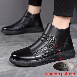 Men'S Business Casual High-Top Ankle Boots with Side Zipper - Comfortable Non-Slip Thick Sole, Breathable Microfiber Synthetic & Faux Lining, Durable Rubber Outsole for Office, Outdoor, and Casual Attire - Black, Office Footwear, Modern Footwear, Secure Fit Footwear, Men'S Shoes, Height-increasing Landrova For Men, Casual Sports Shoes For Men, School Shoes For Teenage , Men Shoe