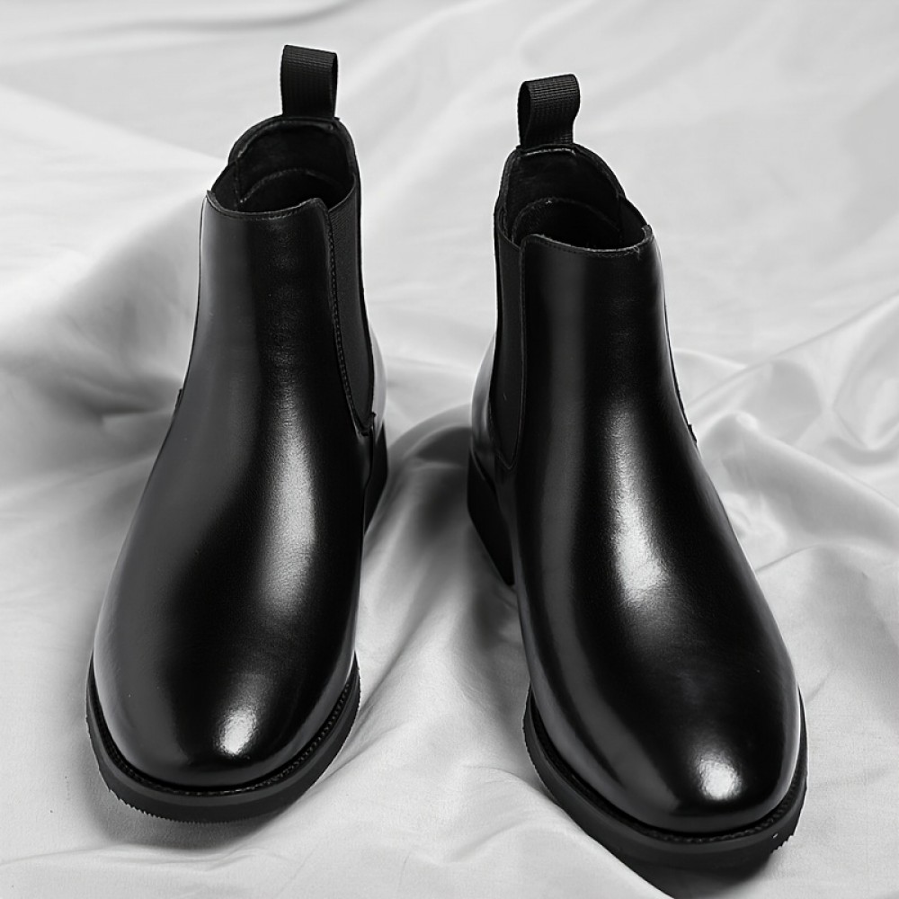 [Easy On/Off Fashion Boots] Plus Size Men's Casual Chelsea Boots - Slip-On Square Toe, Lightweight All-Season Comfort, Faux Cover Upper & Rubber Sole, Round Toe Design for Daily Wear, Outdoor Activities - Easy On/Off Fashion Boots, Outdoor Footwear, Minimalist Style, Durable Construction, Urban Style