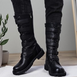 Men'S Outdoor Anti-Slip Hiking Boots, Fashionable And Versatile, with a Non-Slip Rubber Sole, Available in 11 Shoe Sizes, Suitable for All Seasons, Perfect for Male Wear, Hiking Boots, Boot With Buckle For Men, Metal Boot For Men, Goth Boot, High Boot With Side Buckle, Shoe Beside Have A Wallet Pocket, Men Boot, Men Shoe