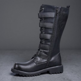 Men'S Outdoor Anti-Slip Hiking Boots, Fashionable And Versatile, with a Non-Slip Rubber Sole, Available in 11 Shoe Sizes, Suitable for All Seasons, Perfect for Male Wear, Hiking Boots, Boot With Buckle For Men, Metal Boot For Men, Goth Boot, High Boot With Side Buckle, Shoe Beside Have A Wallet Pocket, Men Boot, Men Shoe