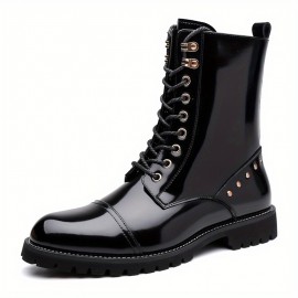 Men'S Punk Style Motorcycle Boots, Suitable for 11 Festivals, with a Non-Slip Thick Sole Design for Excellent Grip, Featuring Laces And Zippers for Easy Wear, Perfect for Outdoor Cycling And Street Fashion.