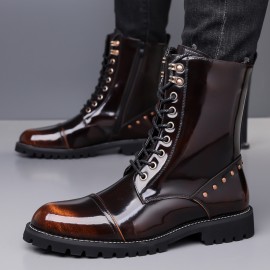 Men'S Punk Style Motorcycle Boots, Suitable for 11 Festivals, with a Non-Slip Thick Sole Design for Excellent Grip, Featuring Laces And Zippers for Easy Wear, Perfect for Outdoor Cycling And Street Fashion.