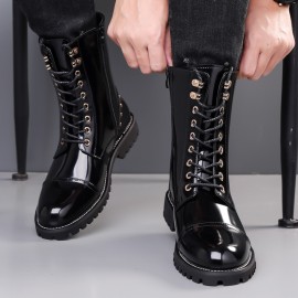 Men'S Punk Style Motorcycle Boots, Suitable for 11 Festivals, with a Non-Slip Thick Sole Design for Excellent Grip, Featuring Laces And Zippers for Easy Wear, Perfect for Outdoor Cycling And Street Fashion.