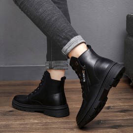 Men's Slip-Resistant Chunky Platform Ankle Boots with Thick Rubber Sole - Upper, Round Toe & Low-Top Design for Casual, Wedding & Semi-Formal Wear - All-Season Versatile Black Boots (Easy-Clean, Durable), Ankle Boots for Men, Mens Ankle Boots, High Top Shoes for Men, Shoes for Man, Casual Shoes for Men, Everyday Footwear, Stylish Footwear, Quality Construction, Easyclean Material, Urban Style