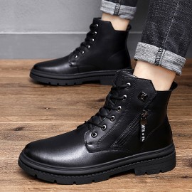 Men's Slip-Resistant Chunky Platform Ankle Boots with Thick Rubber Sole - Upper, Round Toe & Low-Top Design for Casual, Wedding & Semi-Formal Wear - All-Season Versatile Black Boots (Easy-Clean, Durable), Ankle Boots for Men, Mens Ankle Boots, High Top Shoes for Men, Shoes for Man, Casual Shoes for Men, Everyday Footwear, Stylish Footwear, Quality Construction, Easyclean Material, Urban Style