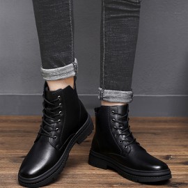 Men's Slip-Resistant Chunky Platform Ankle Boots with Thick Rubber Sole - Upper, Round Toe & Low-Top Design for Casual, Wedding & Semi-Formal Wear - All-Season Versatile Black Boots (Easy-Clean, Durable), Ankle Boots for Men, Mens Ankle Boots, High Top Shoes for Men, Shoes for Man, Casual Shoes for Men, Everyday Footwear, Stylish Footwear, Quality Construction, Easyclean Material, Urban Style
