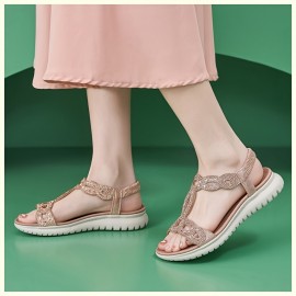 Women's Beige Sandals - Slip-On Open-Toe Beach Shoes with Ankle Strap, Lightweight Cushioned EVA Insole & Arch Support MD Outsole for Summer, Casual, Formal, Vacation - Synthetic Cover Sandals, Summer Footwear, Elegant Design, Breathable Material, Travel Essentials