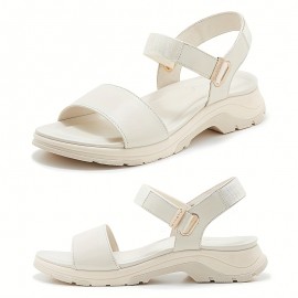 Women's White Faux Cover Platform Sandals with Buckle Strap & Arch Support - Thick Platform Heel, Open-Toe Mule Slippers, Cushioned Insole & Arch Stabilizer for All-Day Comfort - Casual to Formal Summer Shoes - Versatile for Office, Shopping, Casual Attire - Metallic Buckle Closure, TPR Sole, Minimalist Design, Beige & White Color Options, Low Heel Sandals for Women, Shoes for Women Plus Size, Fancy Sandals, Sandals for Women High Quality, Designer Shoes for Women