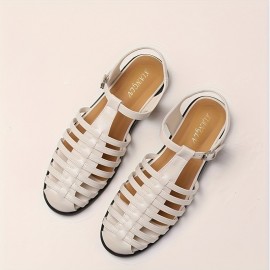 Women's Retro White Sandals with Mary Jane Strap & Ankle Strap - Low Block Heel, Arch Support, Buckle Closure, Faux Cover Upper & TPR Sole - Elegant Casual to Formal Summer Shoes for Beach, Office, Semi-Formal Events - Comfortable White Sandals with Arch Support, Sandals for Women High Quality, Elegant Flat Sandals for Women, Strap Sandals, Women Sandals for Dress, Sandal for Women