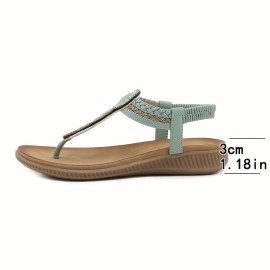 Summer Bohemian Toe - post Sandals for Women, Beaded Braided Thick - soled Retro Ethnic - style Casual Beach Shoes