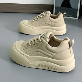 Women's Casual Fashion Sneakers Low Top Lace-Up Walking Shoes with Lightweight TPU Sole and Fabric Insole - Solid Color All-Season Comfort Footwear