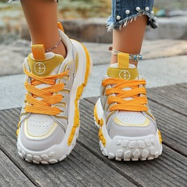 Women'S Chunky Gray & Purple Sneakers - Casual Lace-Up Sneakers with Thick Rubber Sole, Fashionable Low-Top Design, All-Season Wear