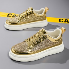 Women'S Golden Glitter Sneakers - Breathable Mesh Low-Top Casual Shoes with Non-Slip Rubber Sole, Comfortable Soft Fabric Lining for Outdoor Running, Tennis, and Casual Attire, Ladies Sneakers