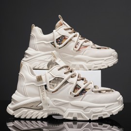 Men's Fashion Dad Shoes - Casual & Athletic Sneakers with Mesh Upper, Breathable Design, White & Multicolor Pattern, Comfortable for Casual Attire, Running, and Sports