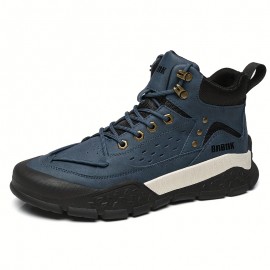 Men's Heavy-Duty Outdoor Hiking Boots - PU/Fabric Upper, Rugged Rubber Sole, Lace-Up Ankle Trekking Shoes for Mountain, Trail, Camping & Urban - Multi-Color Options (Navy/Tan//Dark Brown) - Short Height