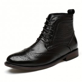 Men'S British Style Brogue High-Top Boots - Soft Faux Upper, Non-Slip Rubber Sole, Lace-Up Mid-Calf Boots for All-Season Casual & Formal Wear, Durable & Comfortable Design, Formal Footwear, Classic Round Toe, Durable Footwear, Men Boot, Boot For Men Suit, Men Thermal Dress Boot, Fleece-lined Insoles, Cold-weather Fleece-lined Jeans, Men Dress Shoe, Men Boots, Men Shoe